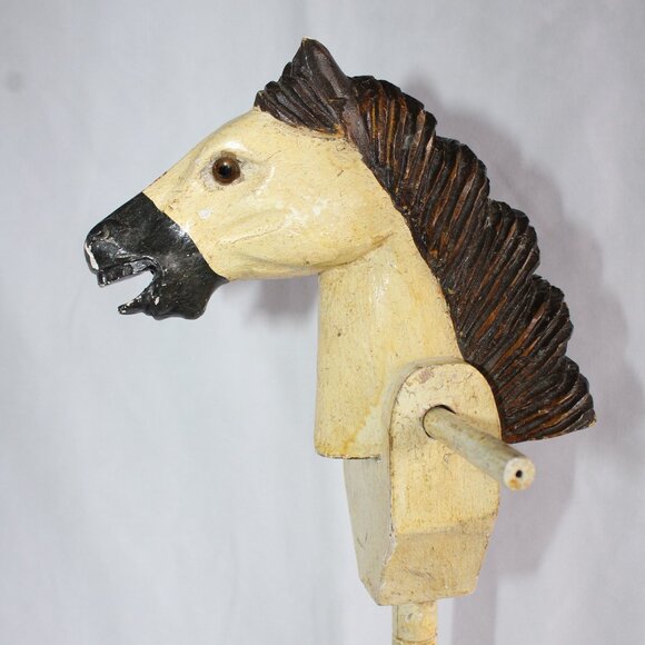 Antique Victorian Horse Stick Toy on Wheels 20.5 in Tall - Picture 10 of 14